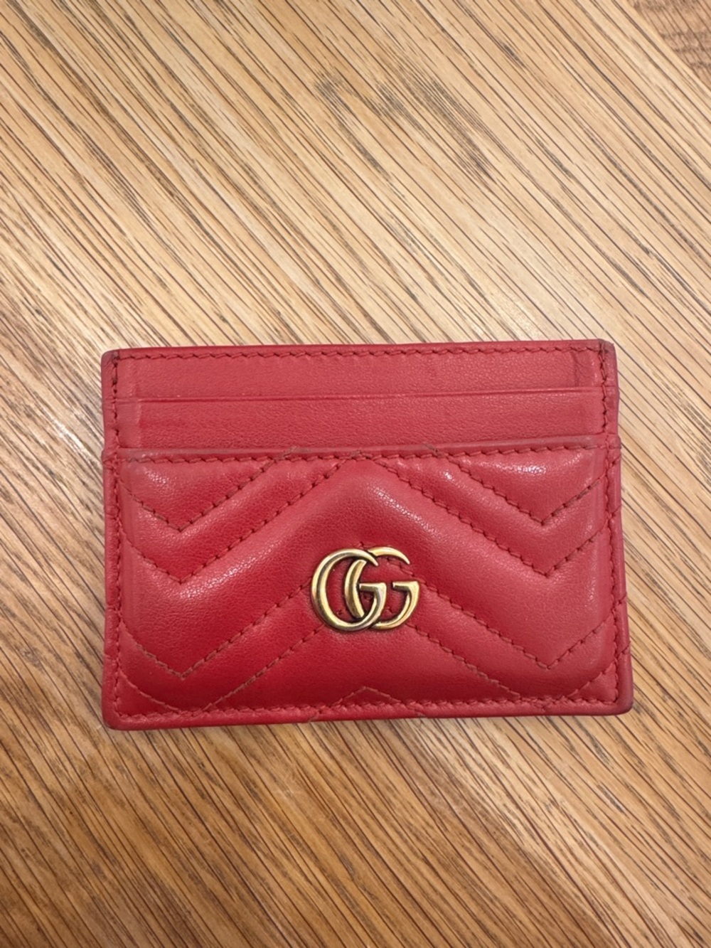 Gucci Red Quilted GG Marmont Card Holder with Gold Hardware